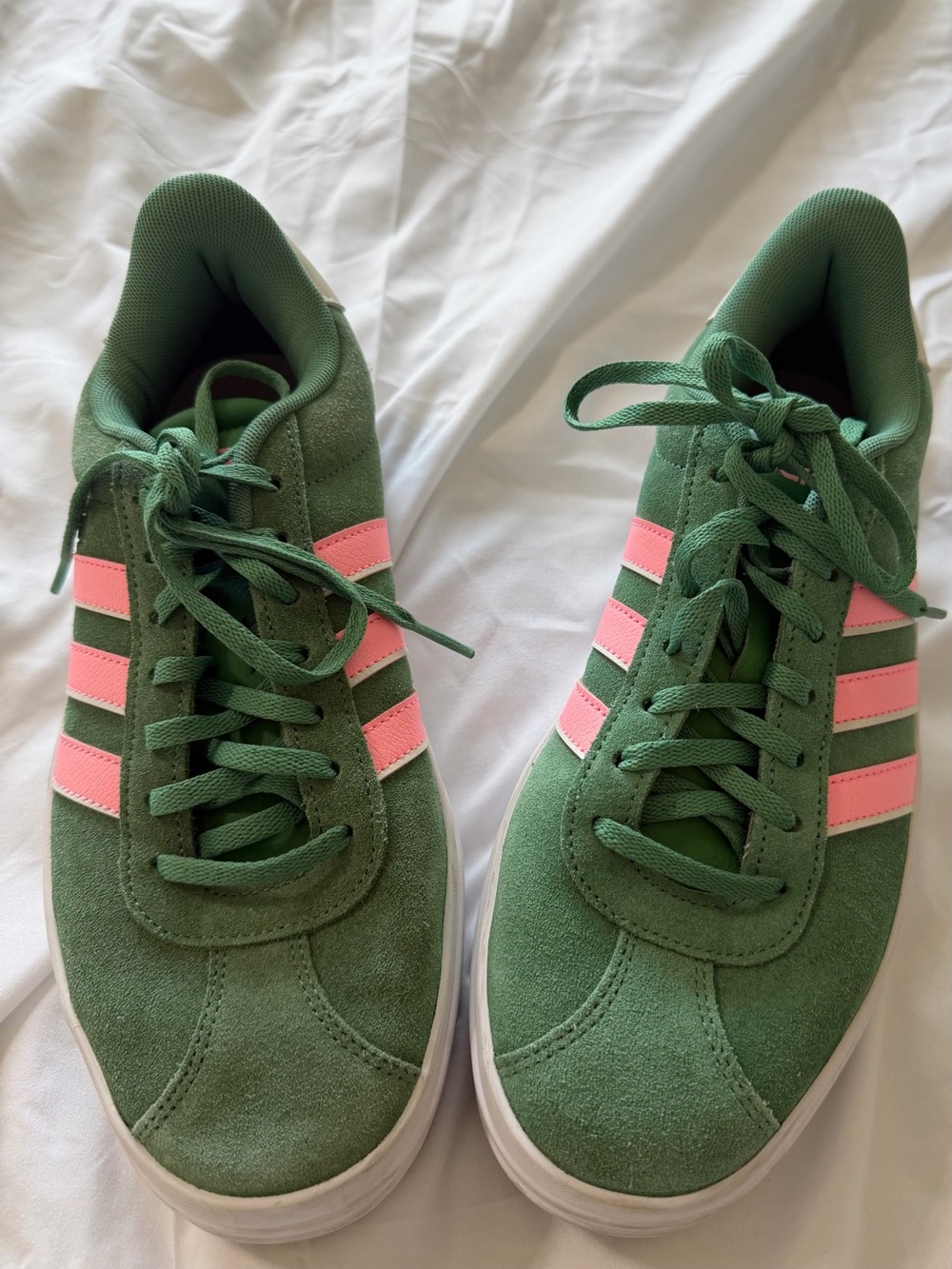 adidas Green Suede Sneakers with Pink Stripes - Women’s Casual Shoes